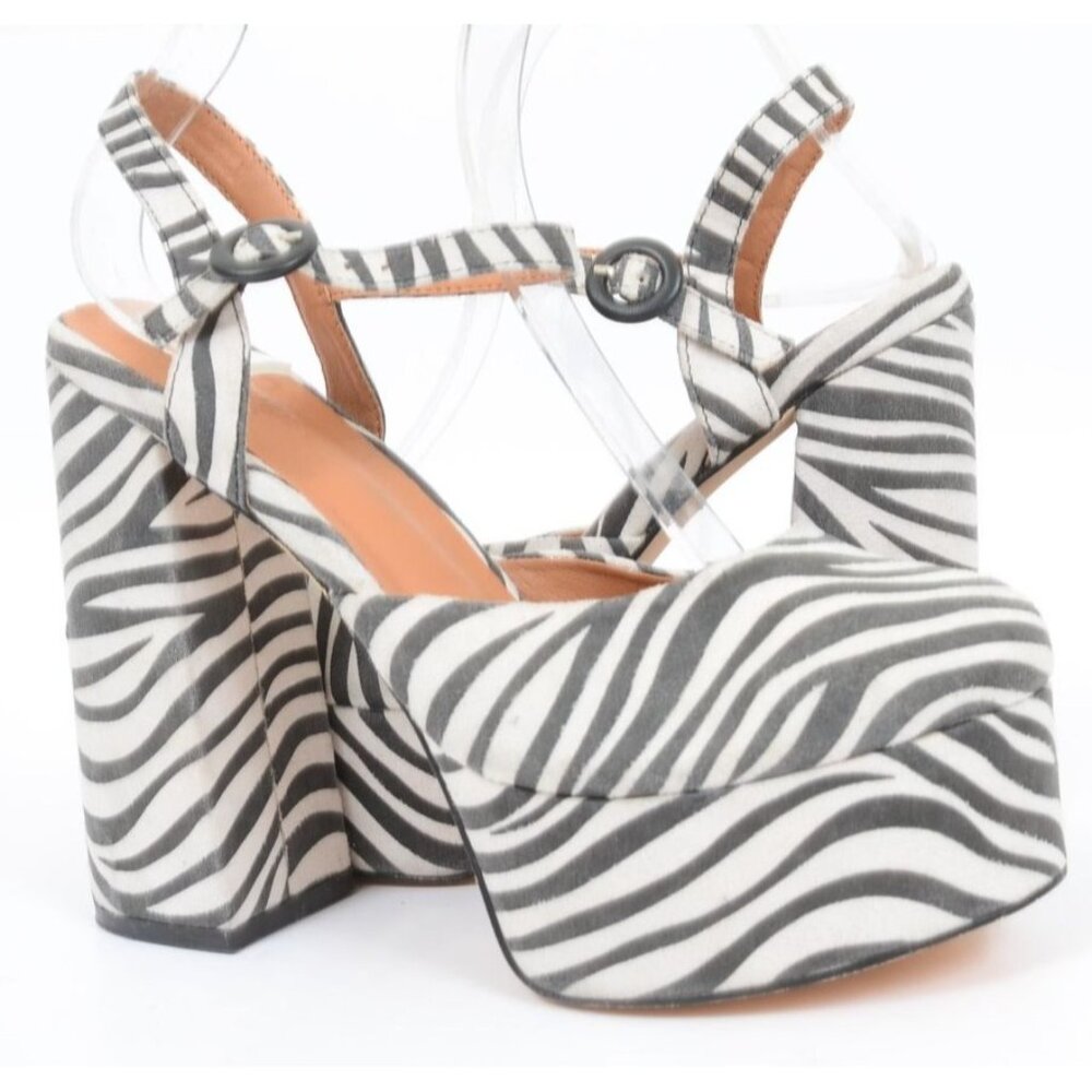 NastyGal Zebra Print Platform Mary Jane Heels UK 5 US 7 Safari Coquette Rave